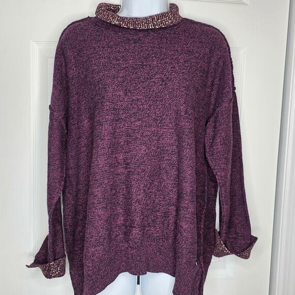Peace Love World Oversized Turtleneck Burgundy Sweater Sz M - Picture 3 of 9